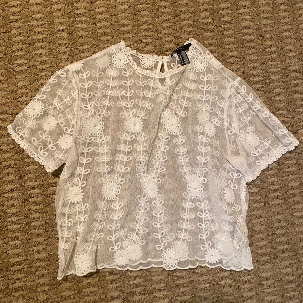 White floral mesh top